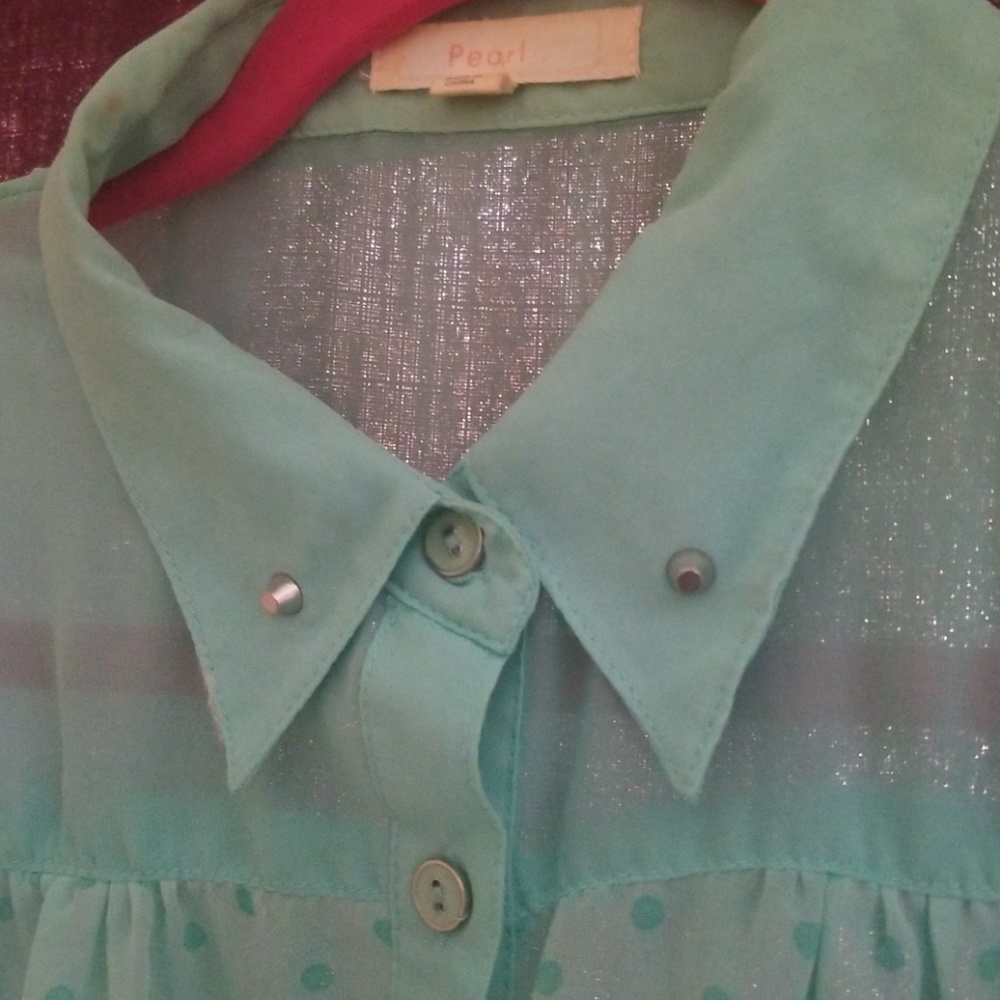 Open Back Button Down Blouse with Spiked Collar